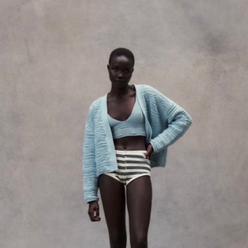 Textured Knit Top with Jacket - Light Blue